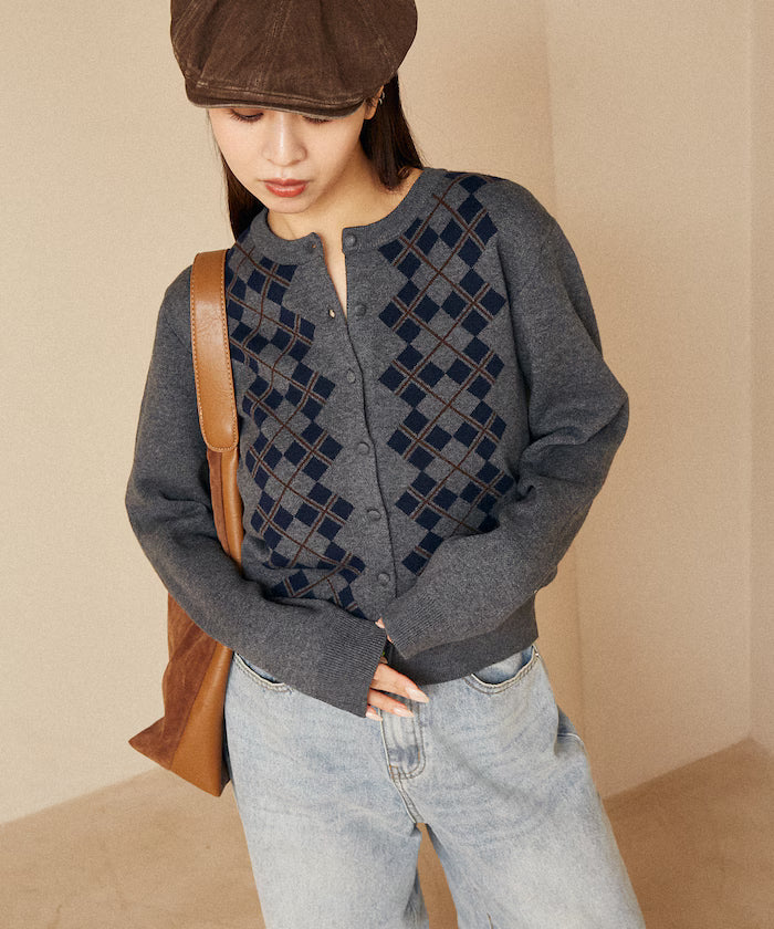 Argyle Pattern Jacquard Knit Cardigan Limited Edition