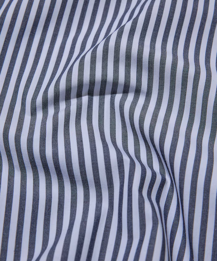 Typewriter Spindle Band Collar Stripe Short Sleeve Shirt
