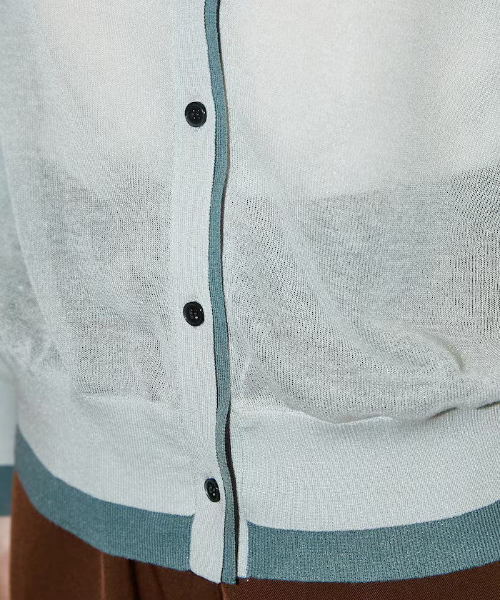 Washable Linen Color Block Sheer Knit Cardigan Limited Edition