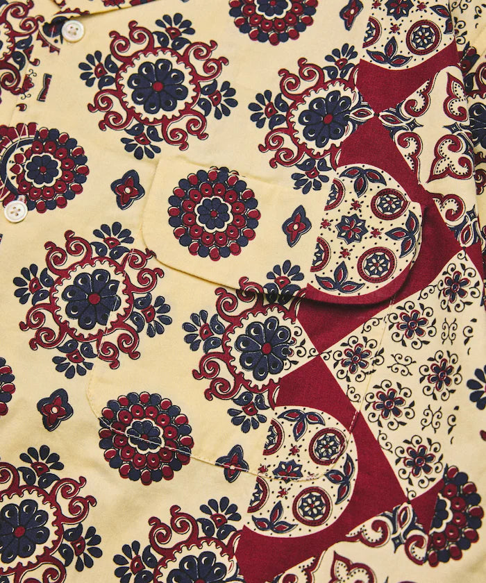 [New color added] Indian-made Relaxed Fit Batik Pattern Print Open Collar Shirt Short Sleeve Small Pattern