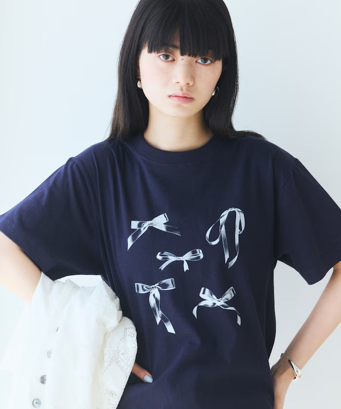 Comfortable Ribbon Print Crew Neck T-shirt