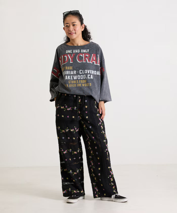 Dobby Floral Embroidery x Lace Pants