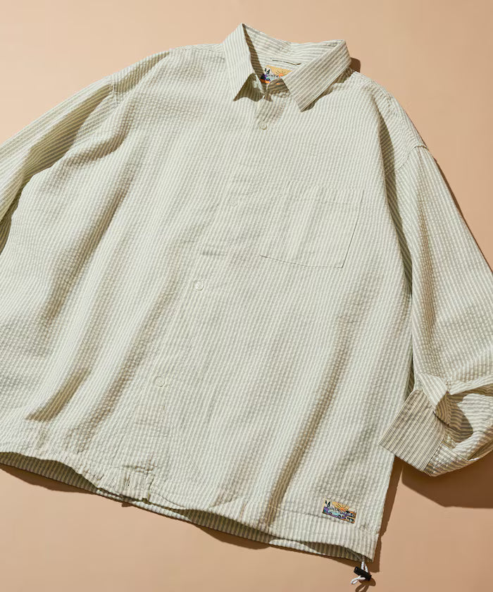 FREAK'S STORE for BEACH & FES Seersucker Spindle Regular Collar Long Sleeve Shirt