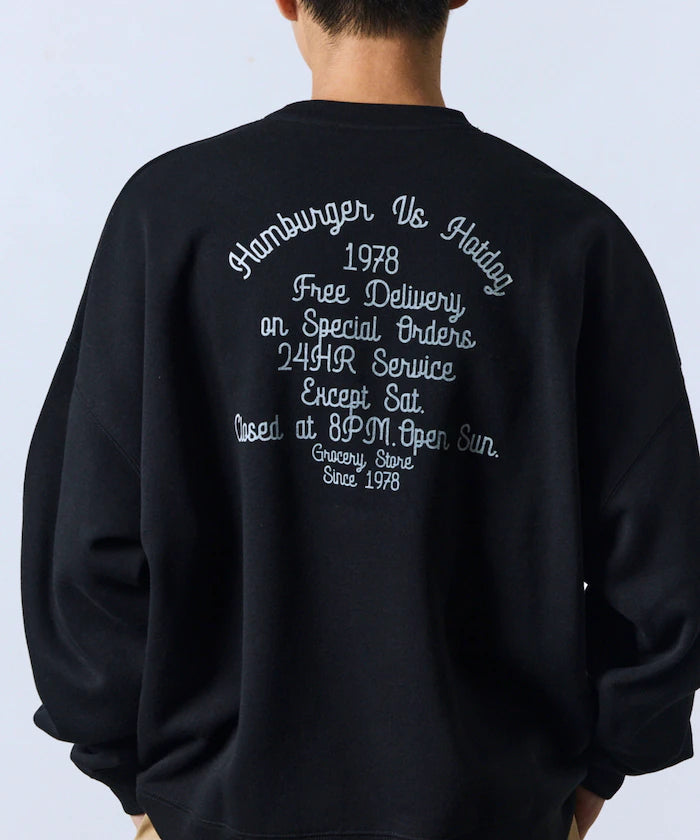 Big Silhouette Varsity Jacket Design Crew Neck Sweat / Back Print [Limited Edition] - Black