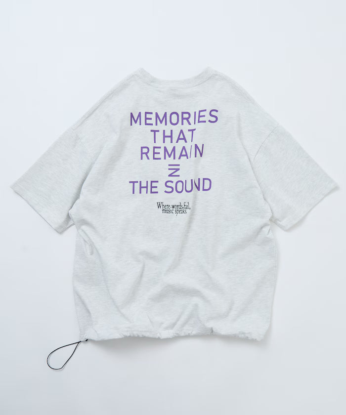 Big silhouette one-point embroidery back print hem code pocket T-shirt [Limited Edition] - Ash Gray