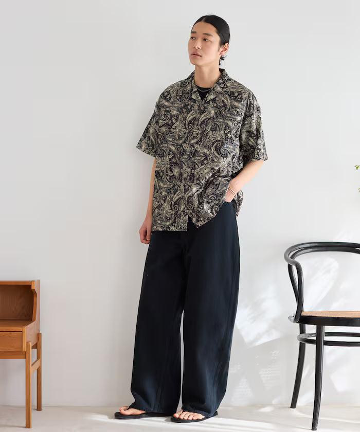 Open collar pattern short sleeve shirt / all-over design open collar shirt / compatible with set-up