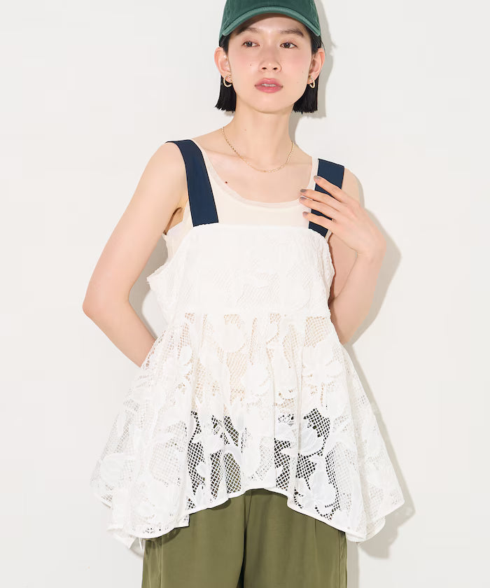 Flower Motif Batten Lace Iris Hem Camisole Top 【Limited Edition】