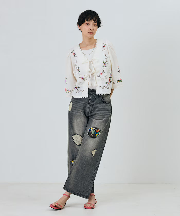 India Flower Cross Embroidery Lace Bolero