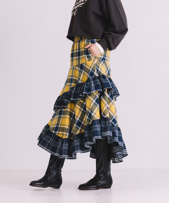 Nell Check Asymmetrical Frill Skirt