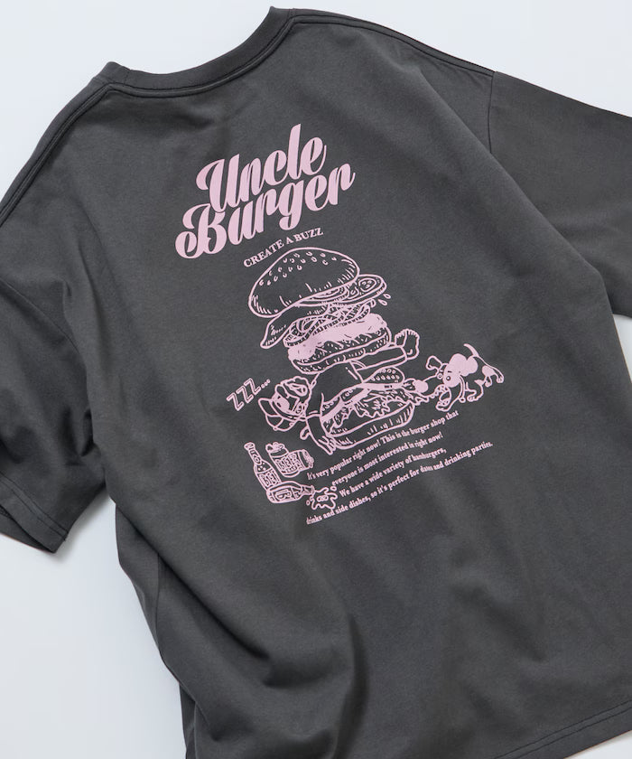 Big Silhouette Back Print Crew Neck T-Shirt / Uncle Burger 【Limited Edition】 - Smoky Black