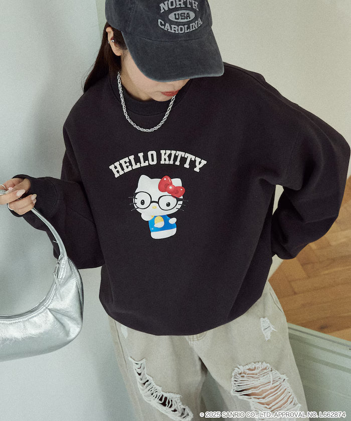 "HELLO KITTY/Hello Kitty" glasses college-style sweatshirt limited edition - Charcoal Gray