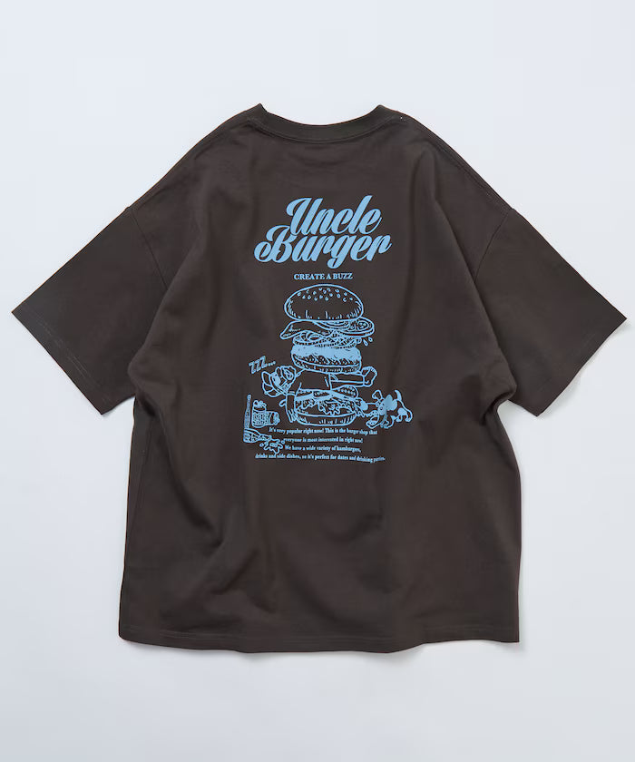 Big Silhouette Back Print Crew Neck T-Shirt / Uncle Burger 【Limited Edition】 - Brown