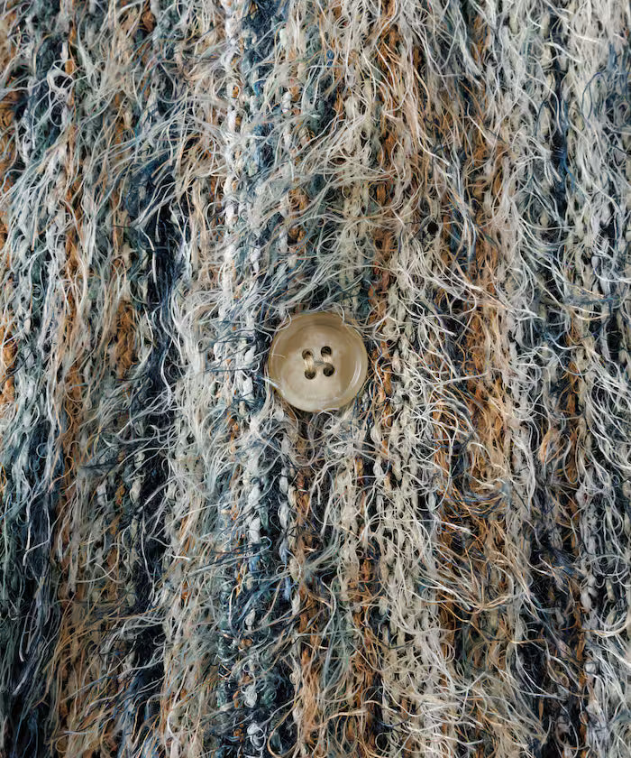 Relaxed Fit Shaggy Knit Multi-Stripe Cardigan