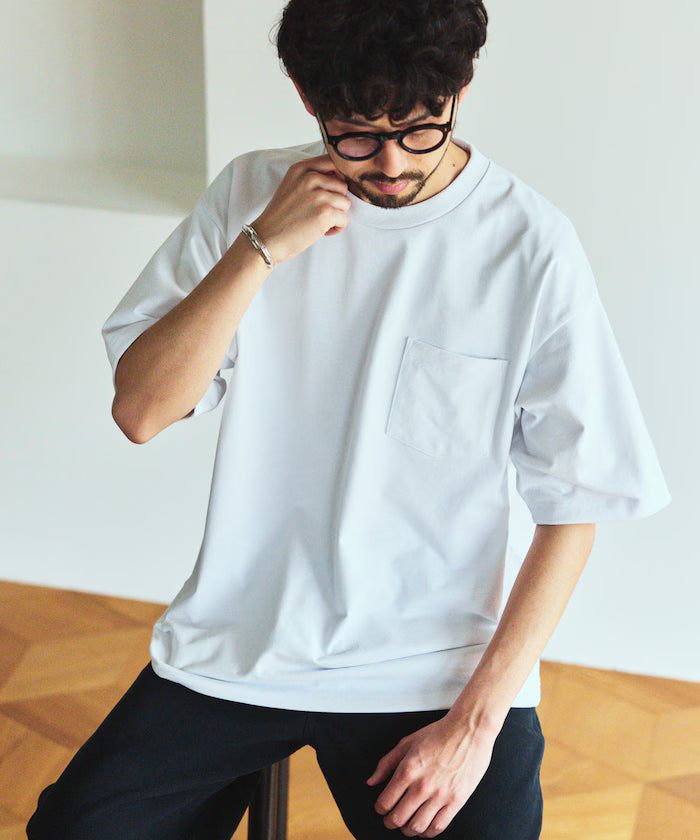 AIRDRY HIGH TECHYARN 7.7oz Big Silhouette Crew Neck Pocket T-Shirt Quick-dry Heat Shield