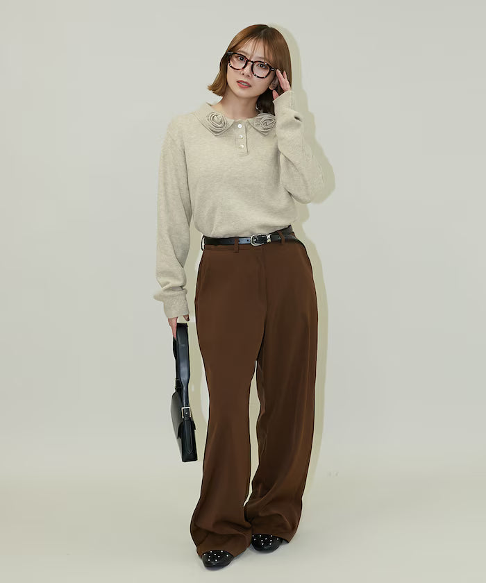 Polo knit pullover with flower motif - limited edition