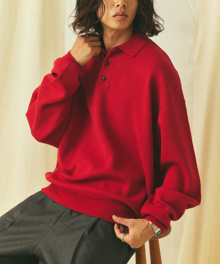 Relax Fit Relax Fit Sweat-like Polo Collar Knit [Limited Edition]