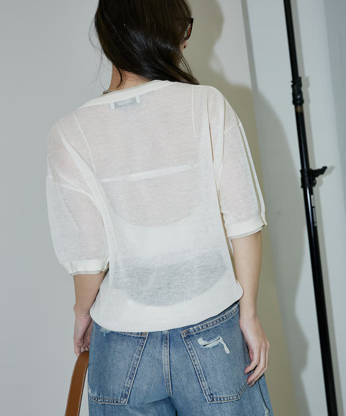Washable linen color block henley neck knit top limited release