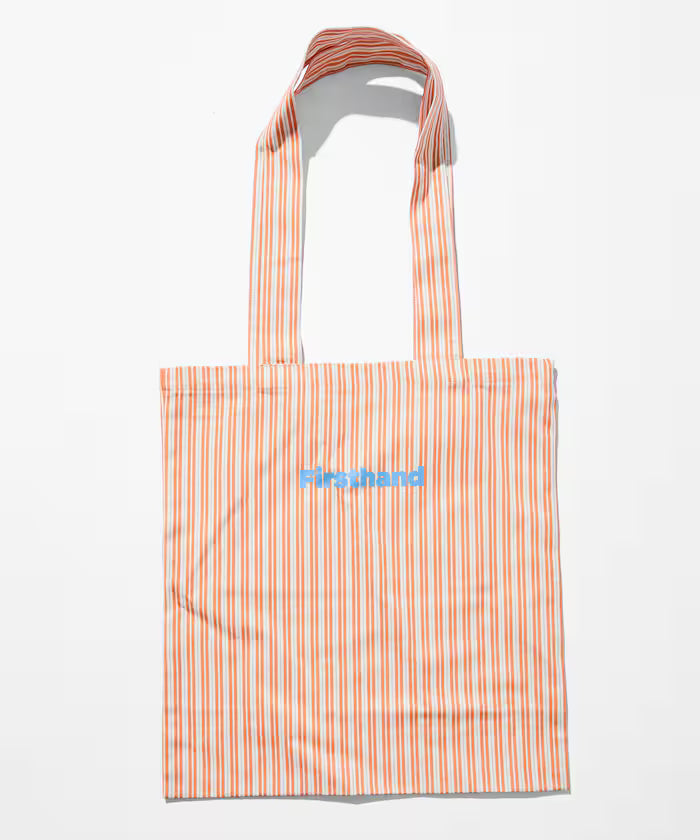 Stripe Print Canvas Tote Bag - Orange