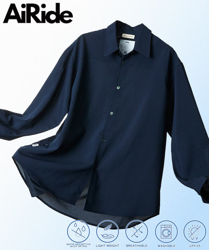 AiRide/Air Ride Relax Fit Regular Collar L/S Shirt/Pocketable/Quick Dry/UV Cut 【Limited Edition】 - Navy