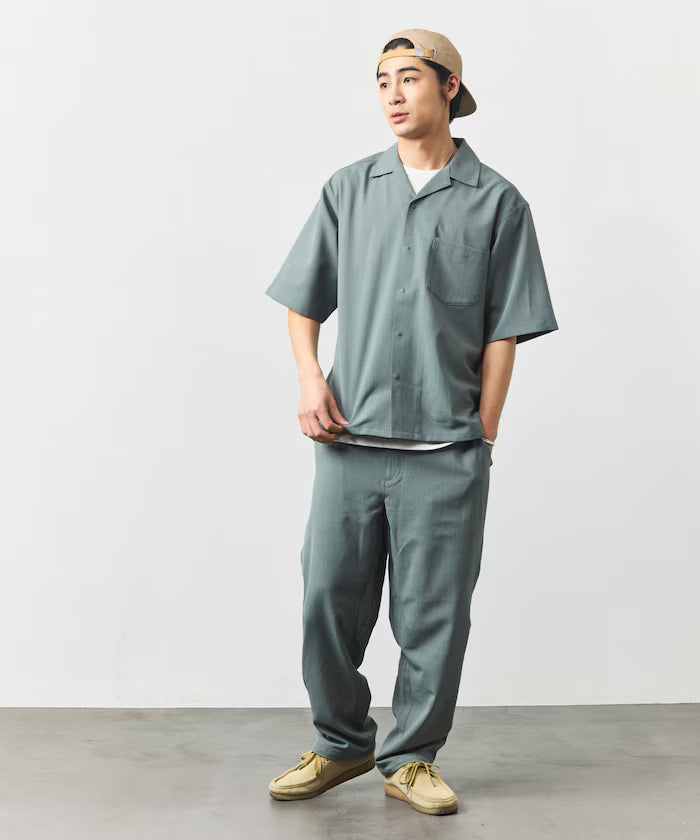 [New Color Addition] Quick-Dry Material Relaxed Fit Open Collar Short Sleeve Shirt Linen-Like