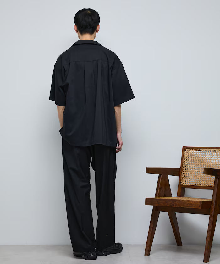 Ramie Blend Oversize Short Sleeve Open Collar Shirt / Easy Care Shirt / Linen Blend Short Sleeve Shirt
