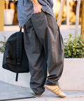 Wide Silhouette Double Tuck Poly Chino Slacks [Limited Edition] - Charcoal Gray