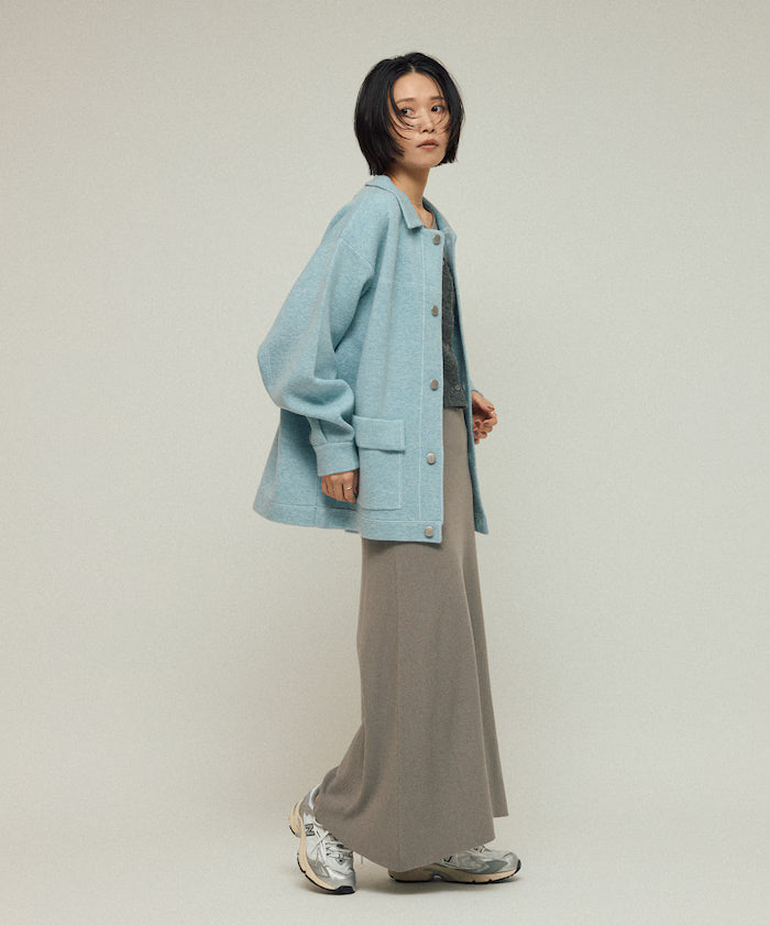 Oversized Wool Blend Knit Coverall / Color Stitch Knit Jacket