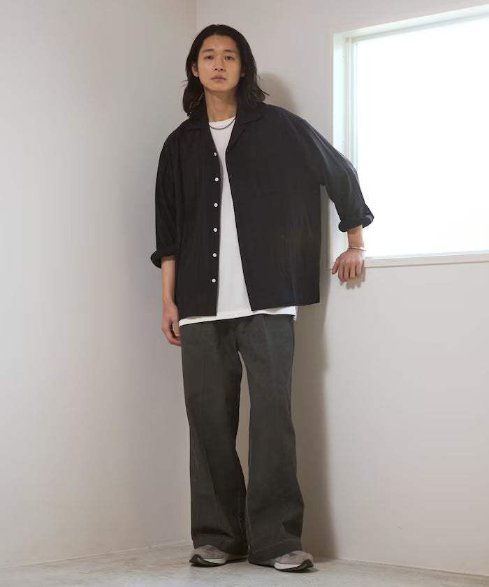 Dobby Woven Long Sleeve Open Collar Shirt / Big Silhouette