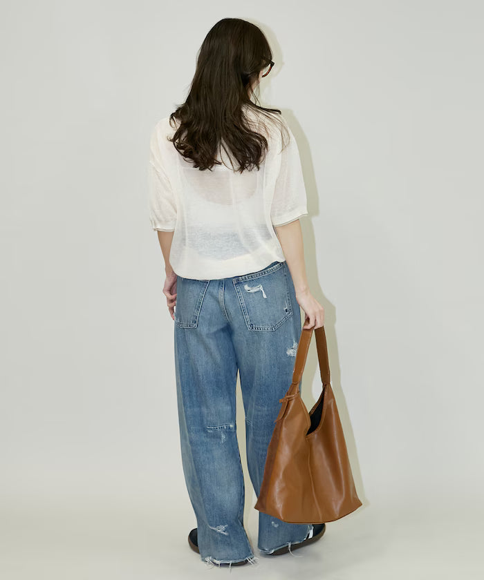 Washable linen color block henley neck knit top limited release