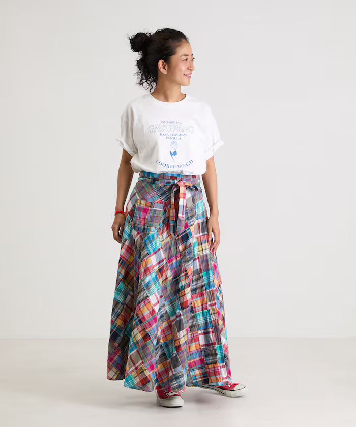 Indian patchwork check wrap skirt