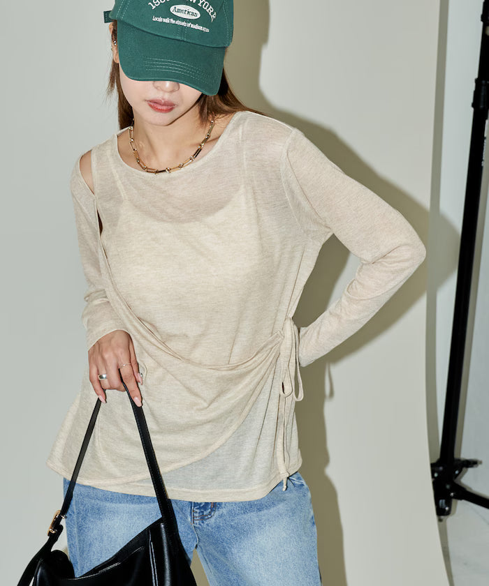 Layered Cache coeur Sheer Long Sleeve T Limited Edition - Beige