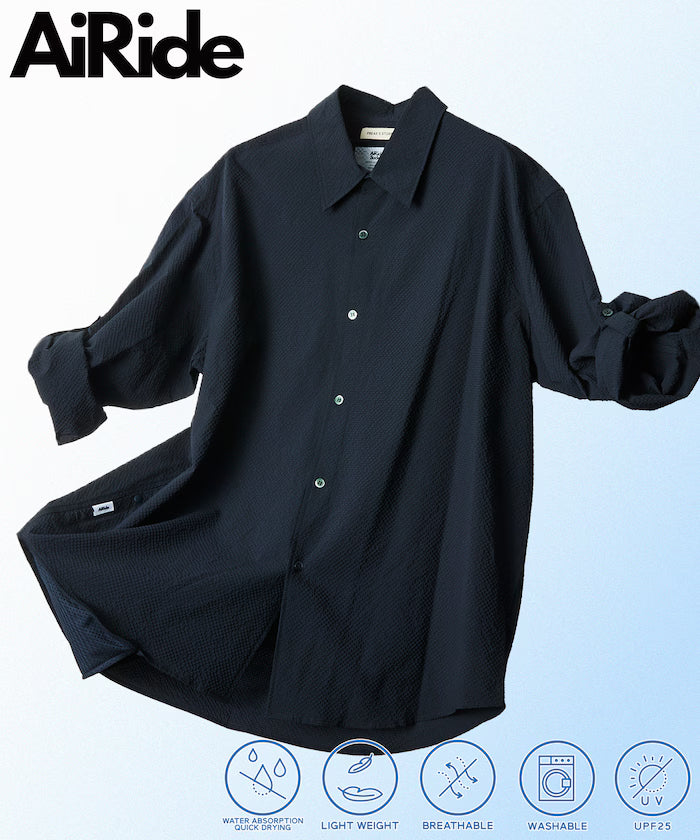 AiRide/Air Ride Relax Fit 2WAY Roll Up Sheer Seersucker Shirt/Pocketable/Quick Dry/UV Cut [Limited Release] - Navy