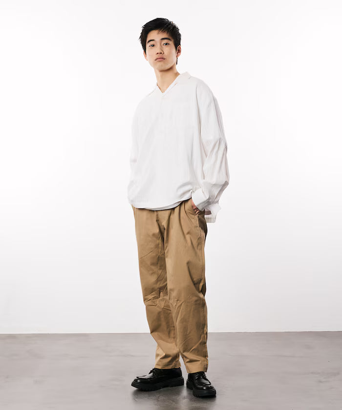 Dobby Woven Long Sleeve Open Collar Shirt / Big Silhouette