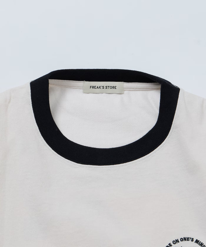 Relaxed Fit Design Back Embroidery Crew Neck T-Shirt / Cherry / Ringer 【Limited Edition】