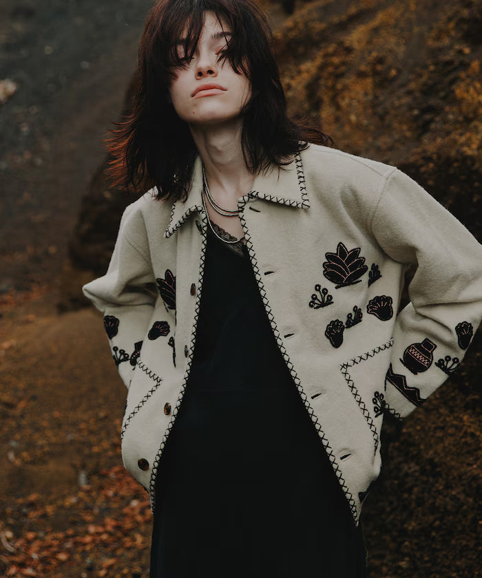 Indian Embroidery Wool Mexican Jacket - White