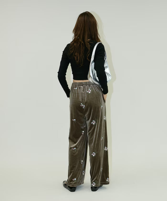 Flower Embroidery Velvet Easy Pants Limited Edition