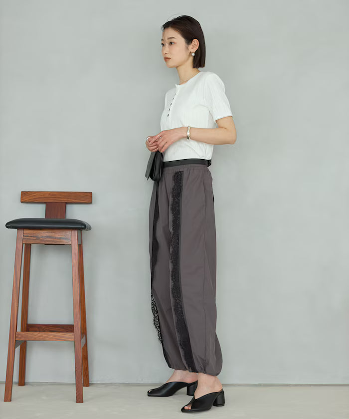 Henry Neck Knitted Lace T-Shirt