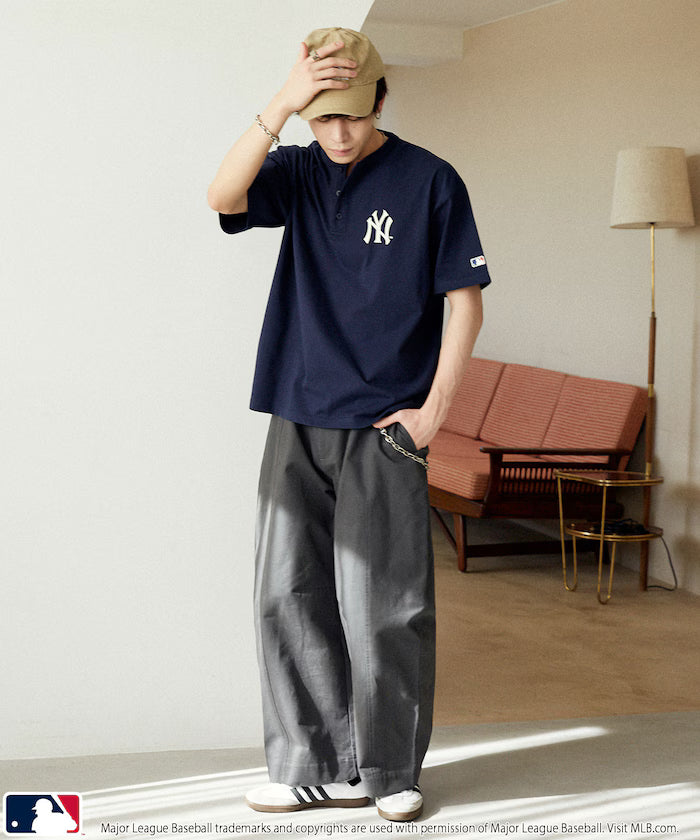 Limited Edition Custom MLB Logo Print Henley Neck Oversized T-Shirt