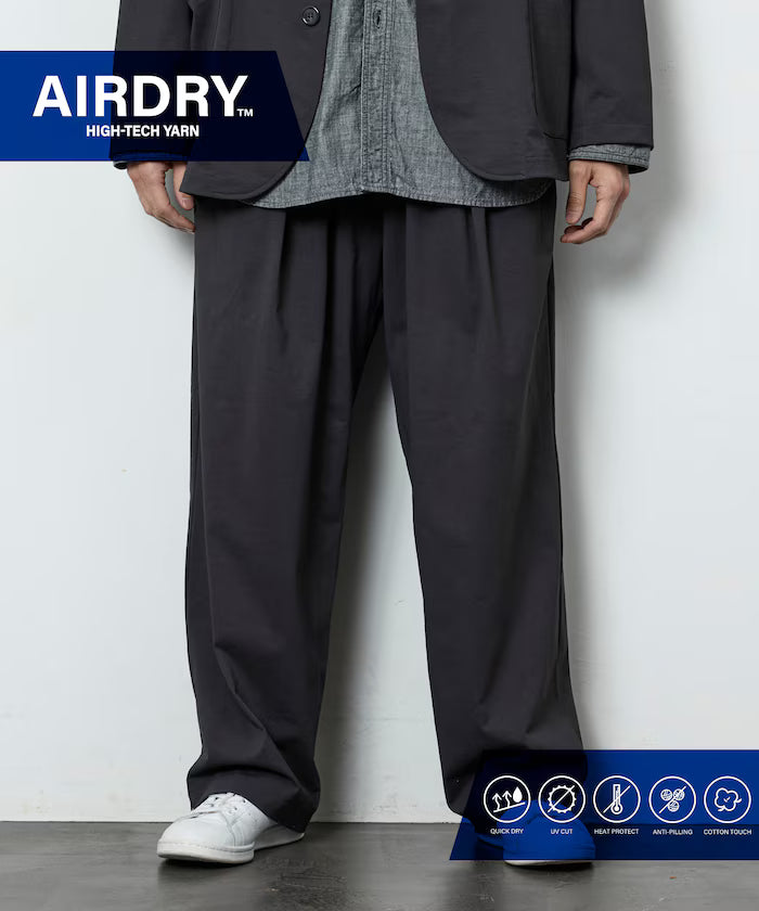AIRDRY HIGH TECH YARN High-Performance Material Easy Wide Slacks Pants Relaxed Fit - Charcoal Gray