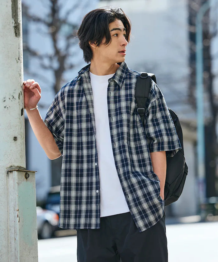 Relax Fit Regular Collar Sheer Seersucker Short Sleeve Shirt 【Limited Edition】
