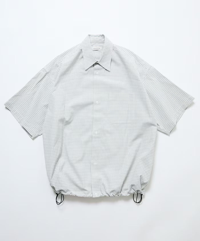 Wide silhouette spindle regular collar short sleeve shirt / hem code [limited edition] - White Check