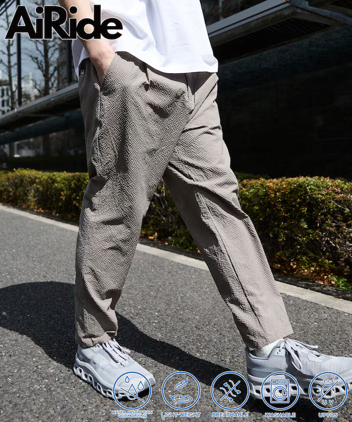 AiRide/Air Ride Slim Tapered Silhouette Sheer Seersucker Packable Easy Pants/Quick-Dry/UV Cut [Limited Edition] - Beige