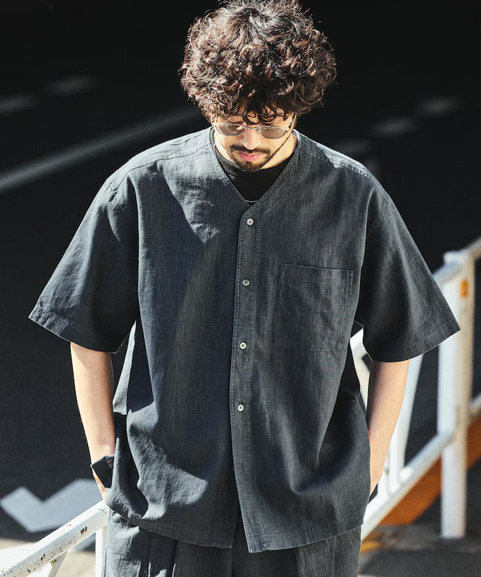 LINEN COTTON V NECK SHIRT