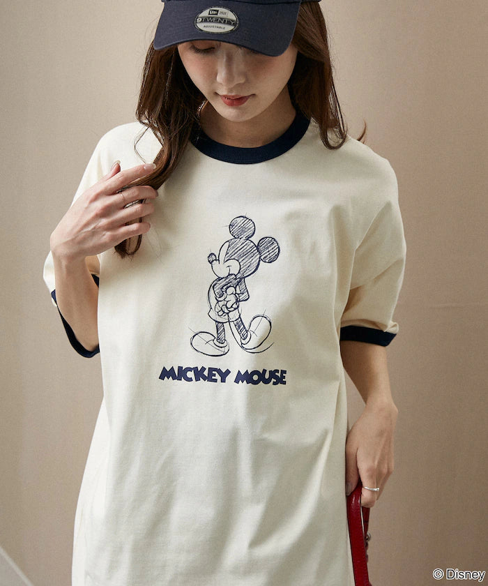 <Functional Material>Mickey Mouse/Sketch Ringer T-Shirt Limited Edition