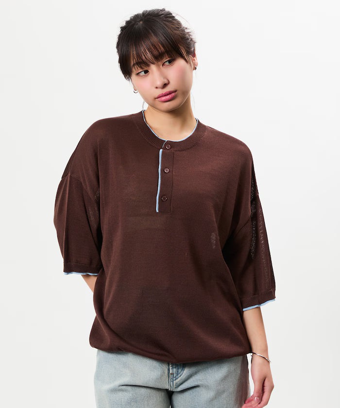 Limited Edition Relaxed Fit Color Block Henley Neck Knit