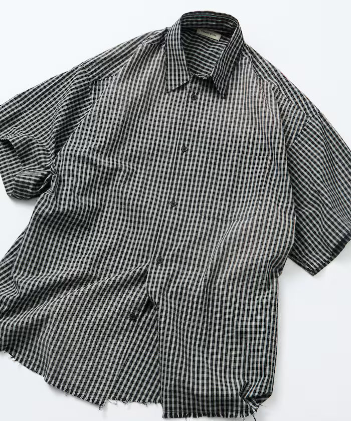 Big Silhouette Damage Processing Regular Color S/S Shirt/Check/Stripe/Fade Processing [Limited Edition] - Black Check
