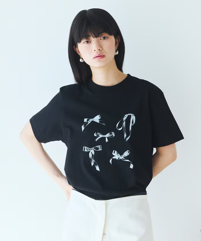 Comfortable Ribbon Print Crew Neck T-shirt