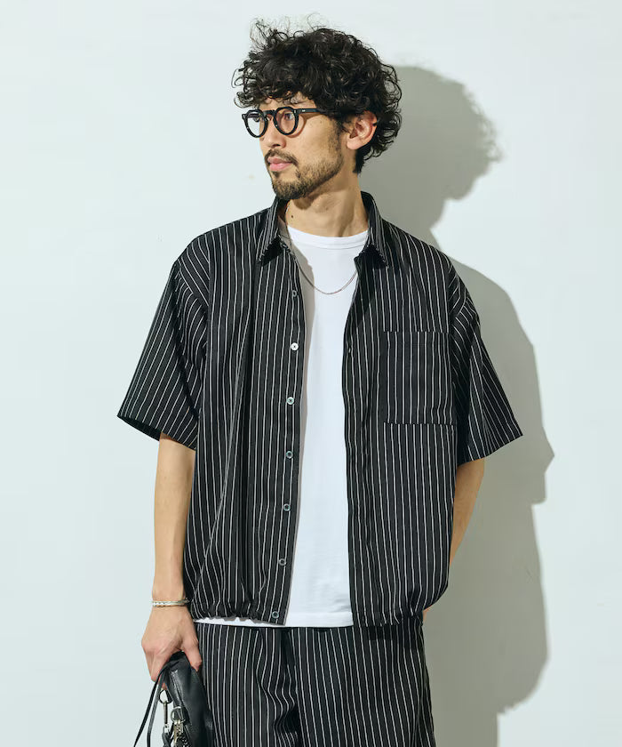 Spindle Stripe Short Sleeve Shirt / Compatible with Setup - Black