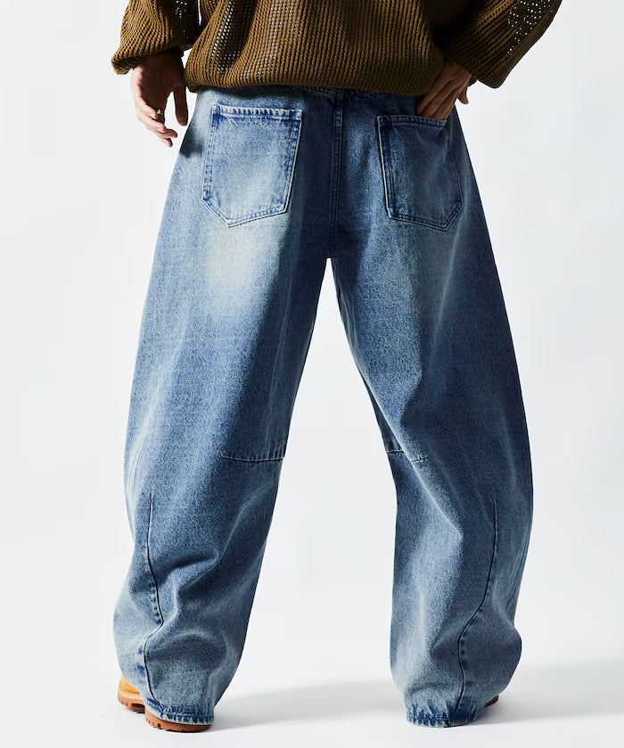 Wide Silhouette Curve Damaged Denim Pants