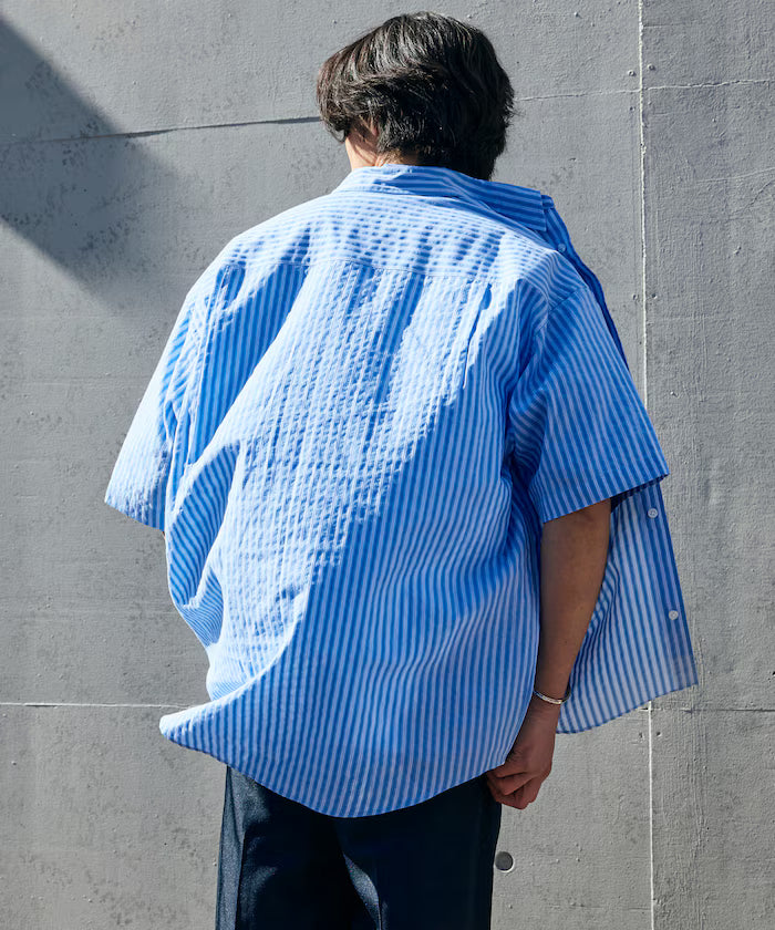 Relax Fit Regular Collar Sheer Seersucker Short Sleeve Shirt 【Limited Edition】